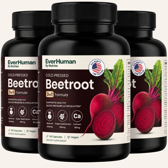 Three bottles of EverHuman Beetroot
