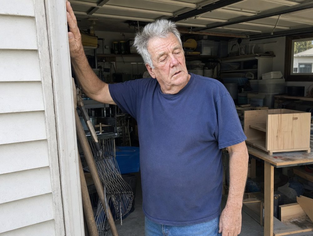 Standing in the garage doorway in the early afternoon, deciding not to start